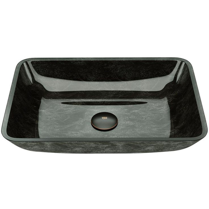 VIGO Onyx Handmade Glass Rectangle Vessel Bathroom Sink in Gray Onyx