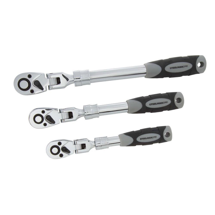1/4 in., 3/8 in., and 1/2 in. Drive 72-Tooth Extendable Flex-Head Ratchet Set (3-Piece) - Super Arbor