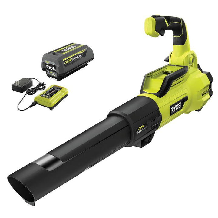 RYOBI 125 MPH 550 CFM 40-Volt Lithium-Ion Brushless Cordless Jet Fan Leaf Blower - 4.0 Ah Battery and Charger Included