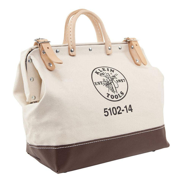 Klein Tools 14 in. No. 6 Canvas Tool Bag with Steel-Frame Mouth, Vinyl Bottom (Model 5102-14)