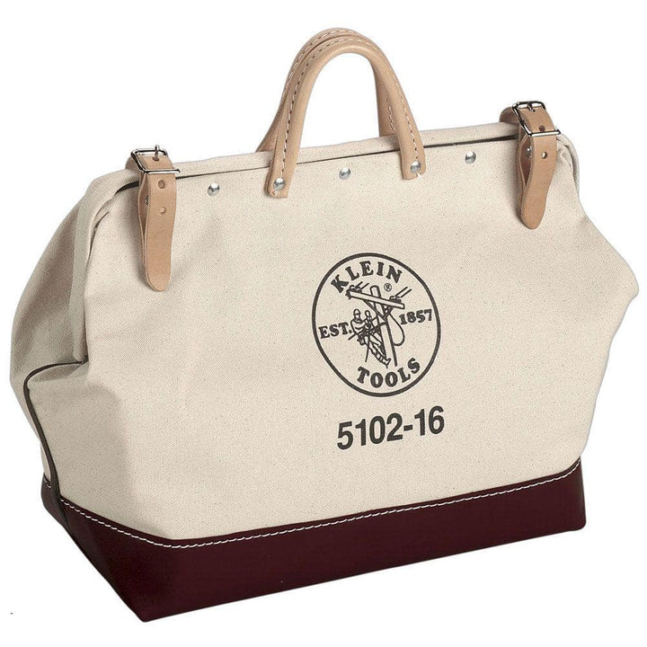 Klein Tools 5102-16 Canvas Tool Bag, 16 in. Width, Beige with Vinyl Bottom