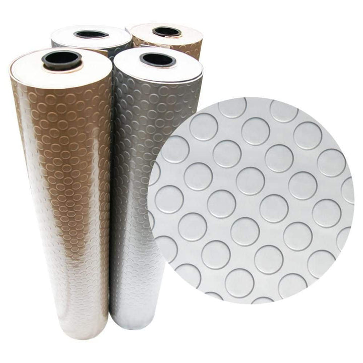 Rubber-Cal "Coin-Grip Metallic" 4 ft. x 7 ft. Beige Commercial PVC Flooring