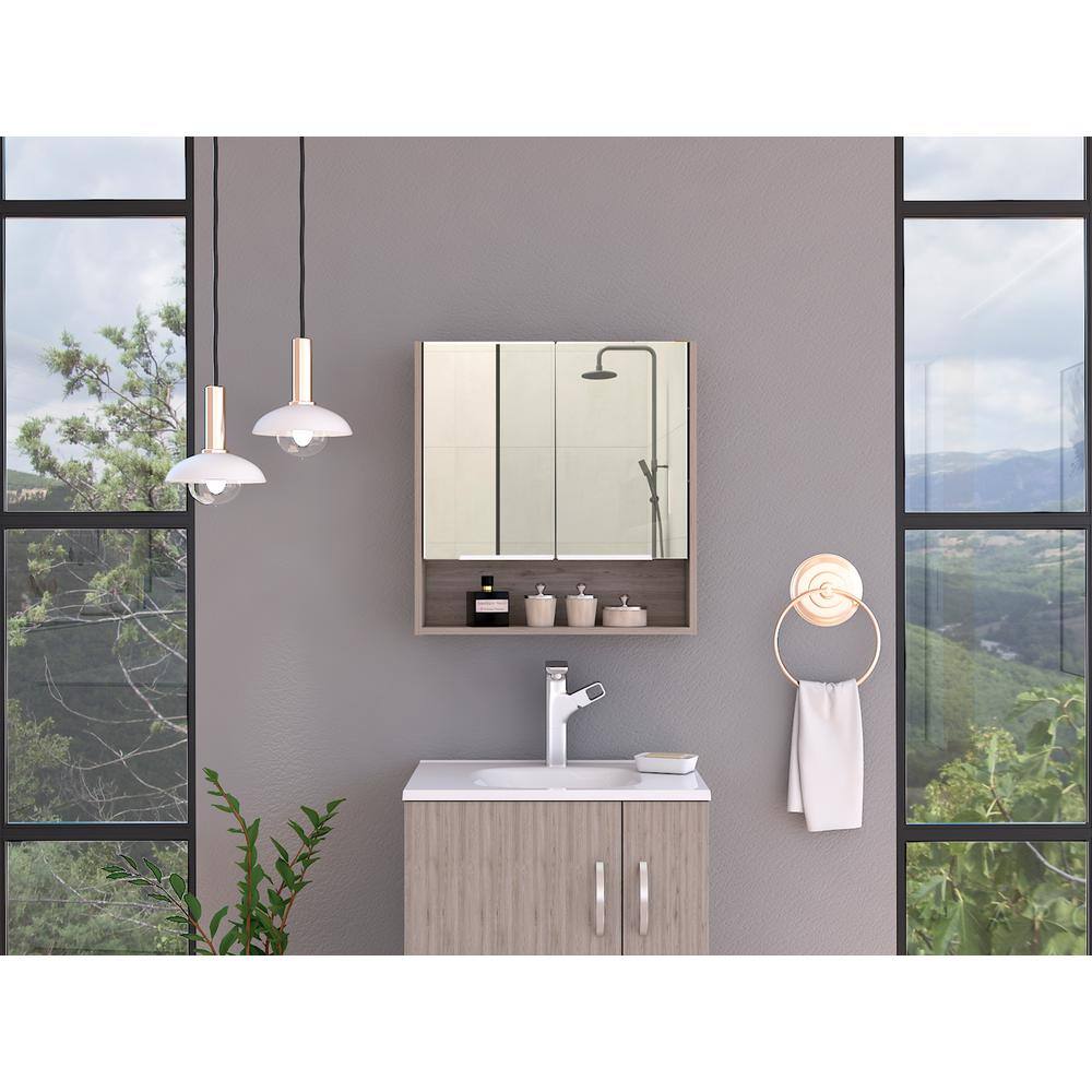Zeus & Ruta Beige 23.6 in. W x 24.6 in. H Rectangular Particle Board Mirror Medicine Cabinet with Mirror Surface Mount Double Door
