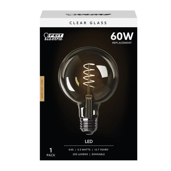 Feit Electric 60-Watt Equivalent G40 Dimmable LED Clear Glass Vintage Edison Light Bulb With Spiral Filament Warm White (2-Pack)