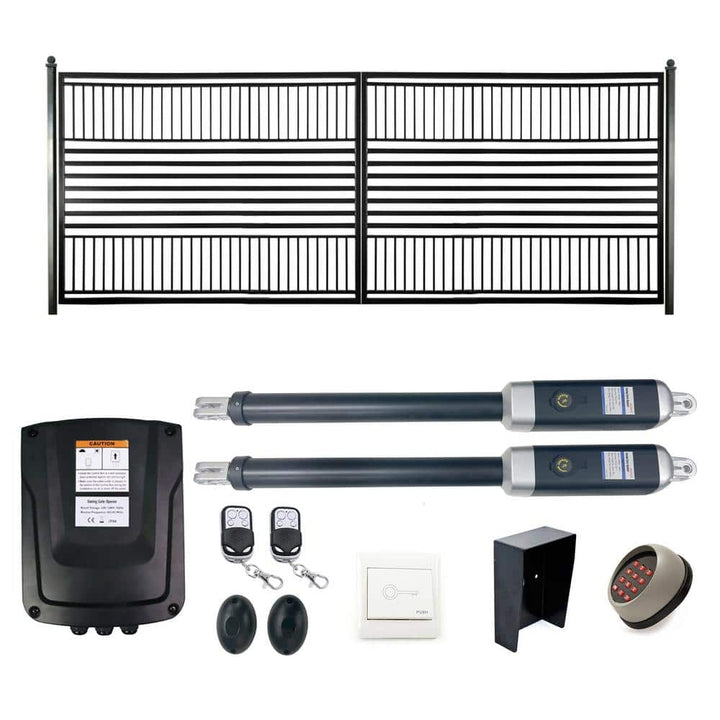ALEKO 12 ft. x 6 ft. Automated Steel Barcelona Dual Swing Black Steel Driveway Gate and Gate Opener Kit ETL Listed Fence Gate