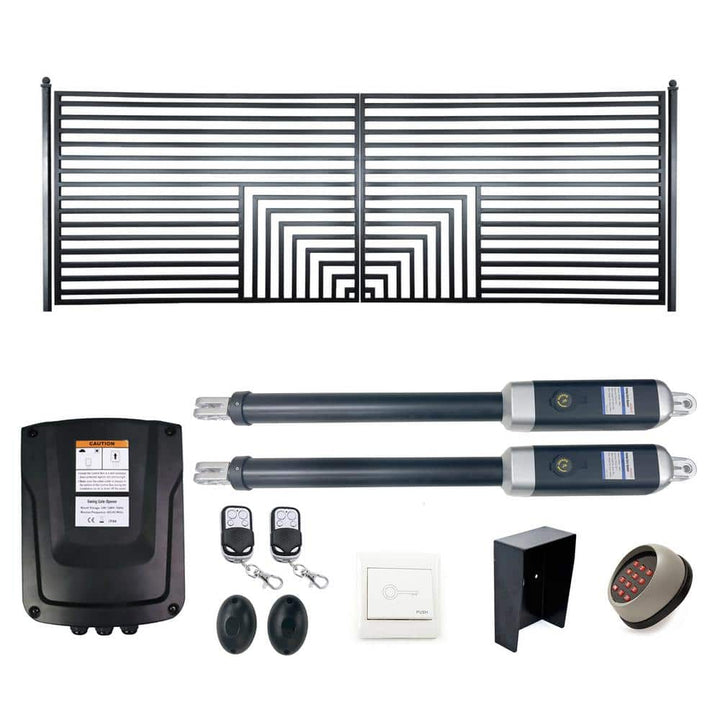 ALEKO 12 ft. x 6 ft. Automated Steel Florence Dual Swing Black Steel Driveway Gate and Gate Opener Kit ETL Listed Fence Gate