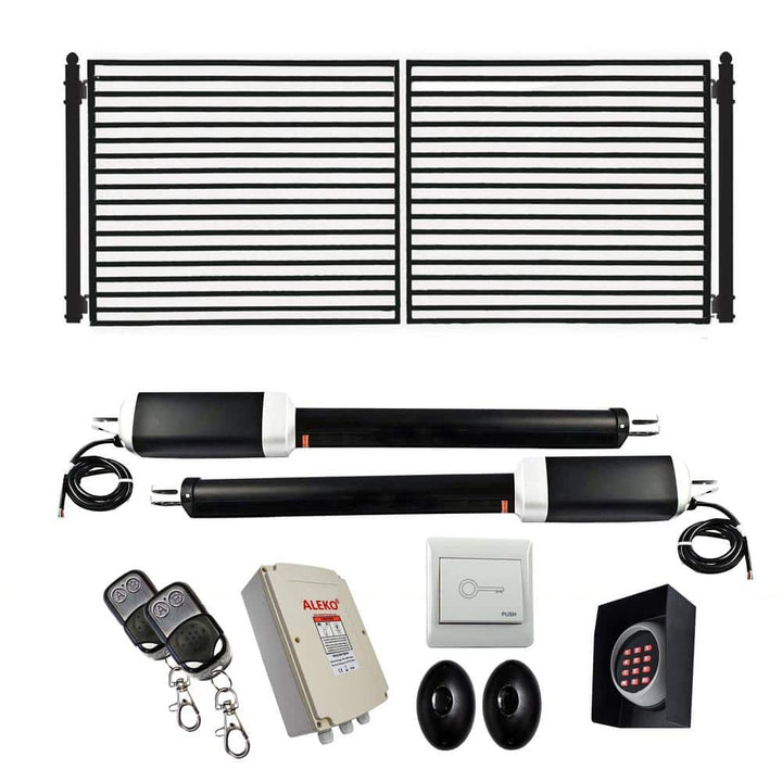 ALEKO 12 ft. x 6 ft. Automated Steel Milan Dual Swing Black Steel Driveway Gate and Gate Opener Kit ETL Listed Fence Gate