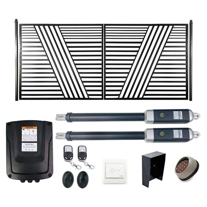 ALEKO 14 ft. x 6 ft. Automated Steel Sofia Dual Swing Black Steel Driveway Gate and Gate Opener Kit ETL Listed Fence Gate