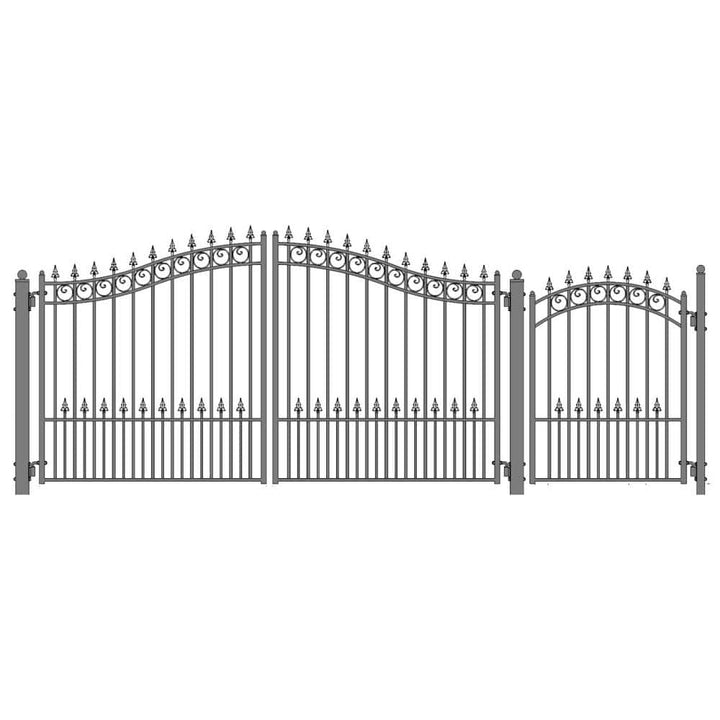 ALEKO Prague Style 14 ft. x 6 ft. with Pedestrian Gate Black Steel Swing Dual Driveway Fence Gate