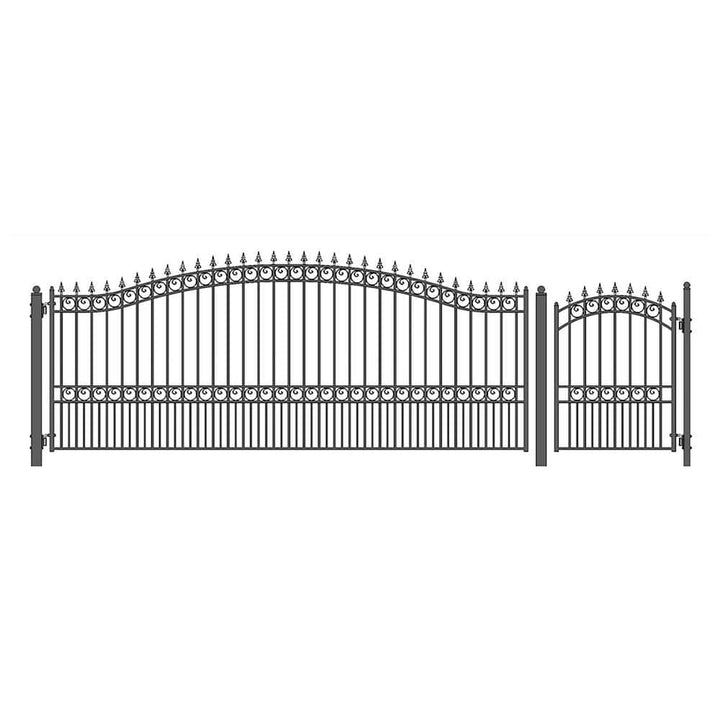 ALEKO 21 ft. x 6 ft. Black Steel Single Swing Driveway Gate London Style 16 ft. with Pedestrian Gate 5 ft. Fence Gate