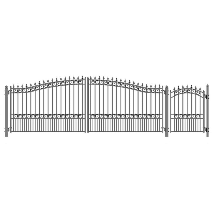 ALEKO London Style 18 ft. x 6 ft. with Pedestrian Gate Black Steel Swing Dual Driveway Fence Gate