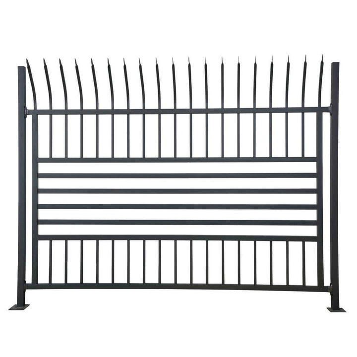 ALEKO 8 ft. x 6 ft. Each 8-Panel Steel Spaced Bar Fence Kit Curved Top Berlin Style Metal Fence Panel