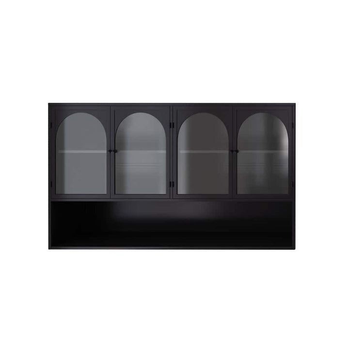 Aoibox 9.05-in W x 47.25-in D x 27.55-in H Glass Metal Ready to Assemble Upper Wall Mounted Four-Door Kitchen Cabinet in Black