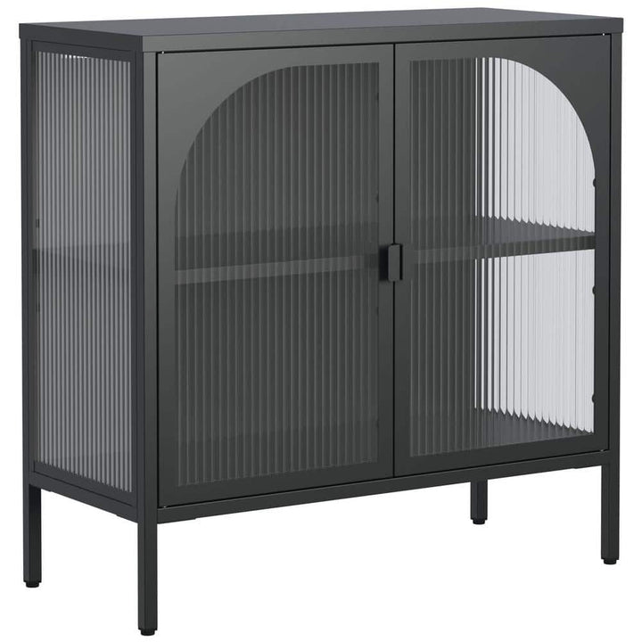 Metal Sideboard Cabinet, Accent Storage Cabinet with 2 Glass doors, with Adjustable Shelves, Black