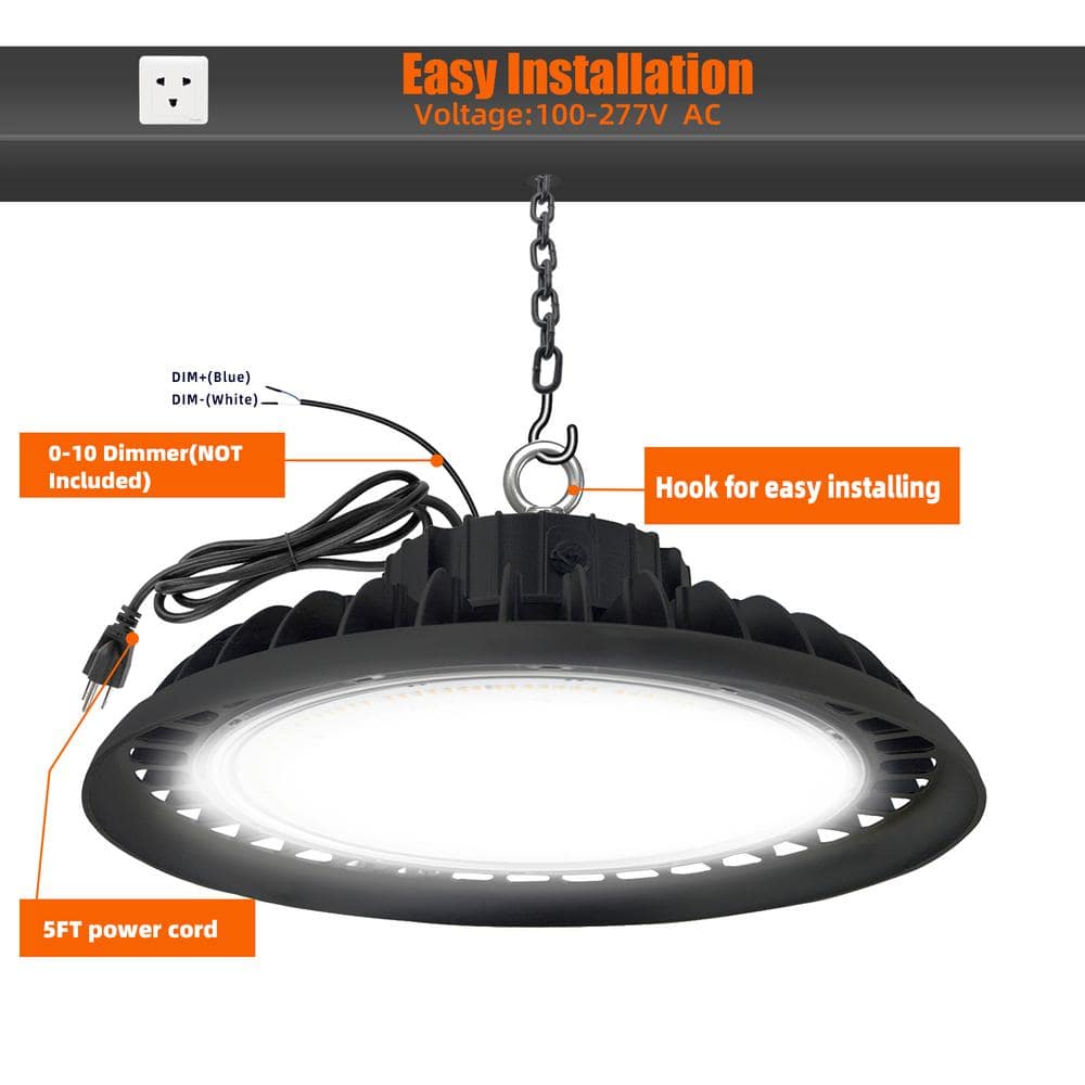 Bieuoram 200W Integrated LED Dimmable Balck High Bay Light, 32000LM 5000K Daylight, Commercial UFO High Bay Light, IP65, (3Pack)