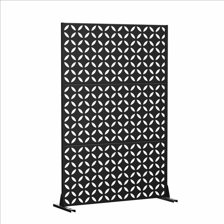 Cadeninc Metal Flat Framed Privacy Screen Fence Panel in Mountain-Shaped Black