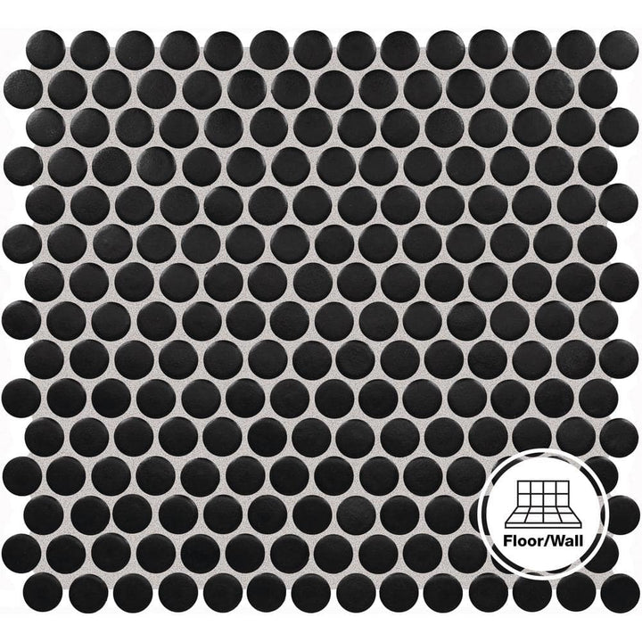 Daltile Restore Black 11 in. x 10 in. Glazed Porcelain Penny Round Mosaic Tile (12.45 sq. ft./Case)