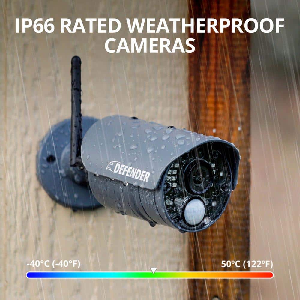 Defender PHOENIXHD Non-Wi-Fi Plug-In Security Camera System with 10.1 in. Monitor, SD Card Recording and 4 Night Vision Cameras