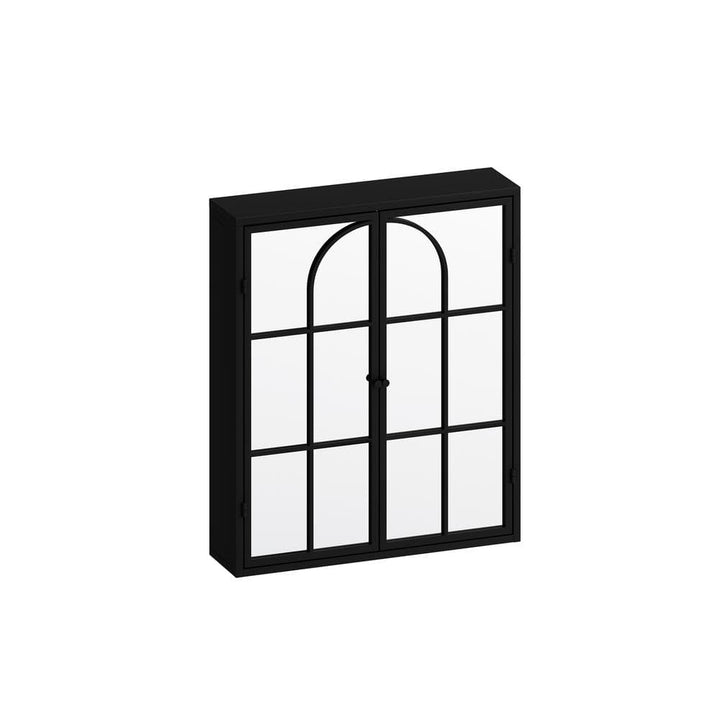 FUNKOL 5.91-in W x 23.62-in D x 27.56-in H in Black Iron Ready to Assemble Wall Kitchen Cabinet with Mirror