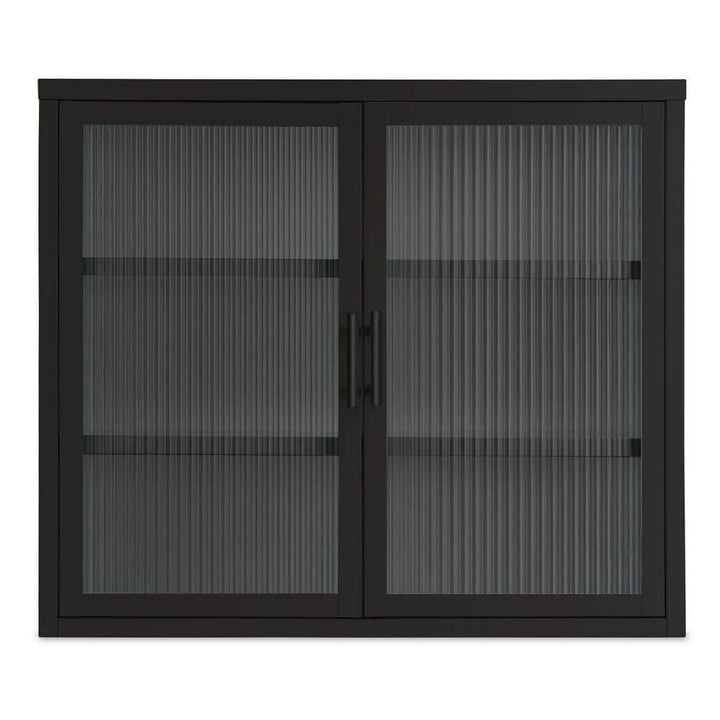 FUNKOL 27.6 L x 9.1W x 23.6H in. Black Vintage Style Double Glass Door Wall Mounted Cabinet with Removable Divider Included