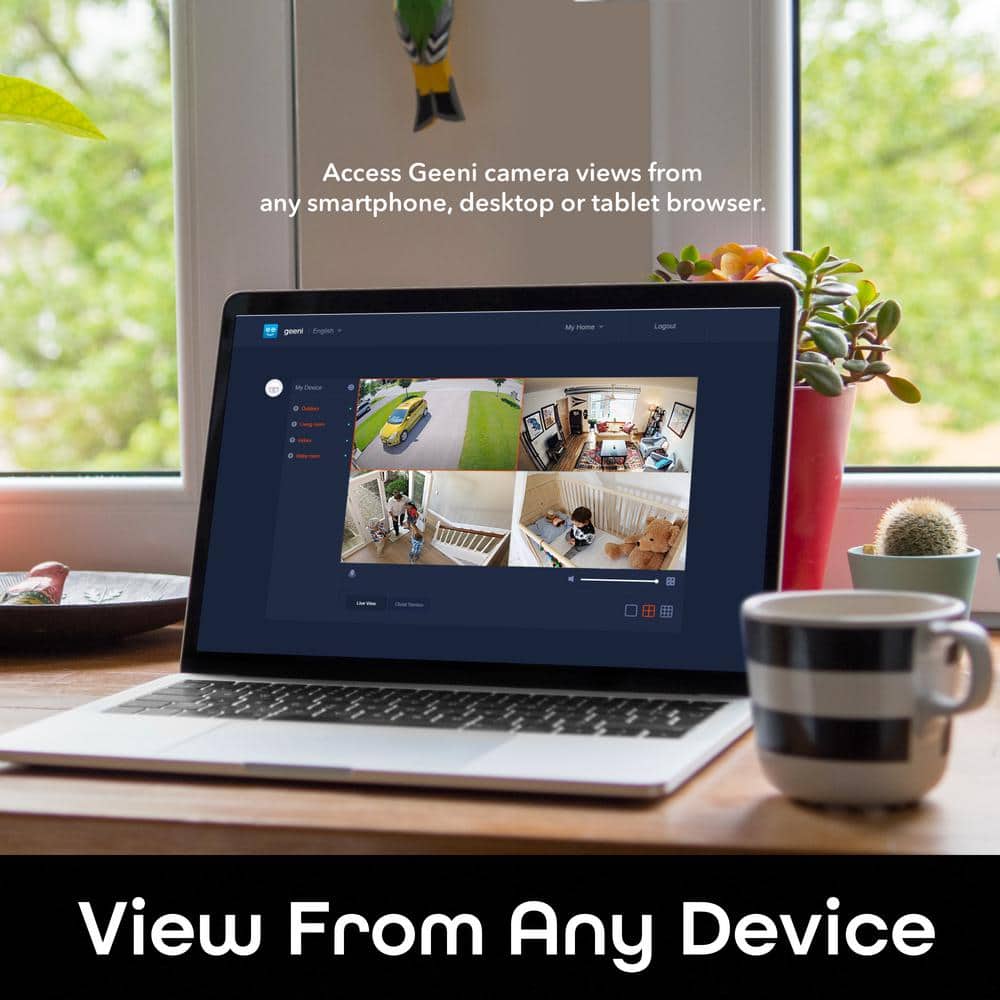 Geeni Vantage Outdoor Plug-In Security Camera IP65 Waterproof, 2-Way Audio, Night Vision, Works with Alexa and Google Home