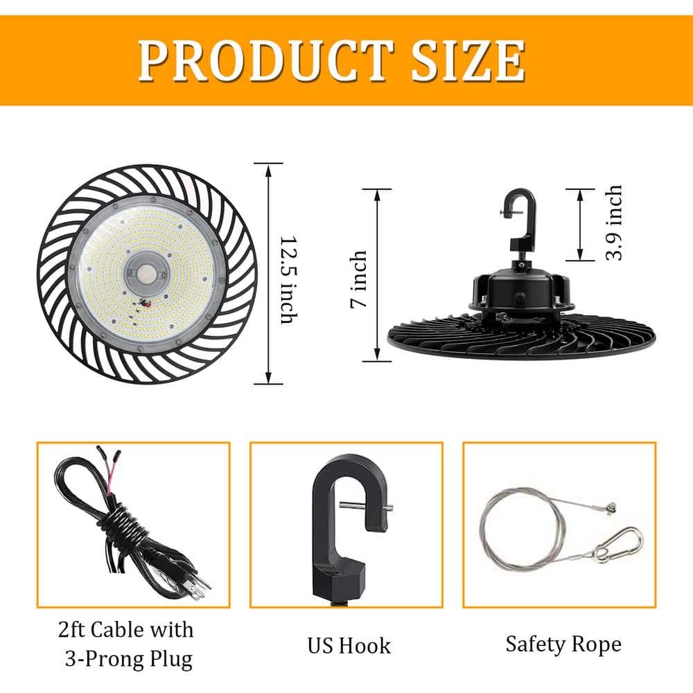 Cedar Hill 12.5 in. 150-200-240-Watt Black UFO LED High Bay Light 4000-5000-6000K