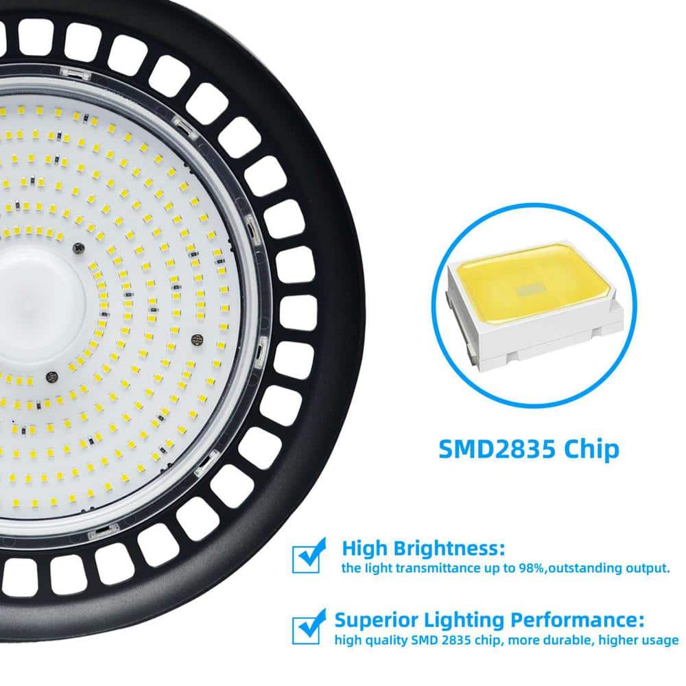 Honbei 11 in. 450-Watt Equivalent Integrated LED Dimmable Black High Bay Light 5000K UFO High Bay LED Light for Workshop 3-Pack
