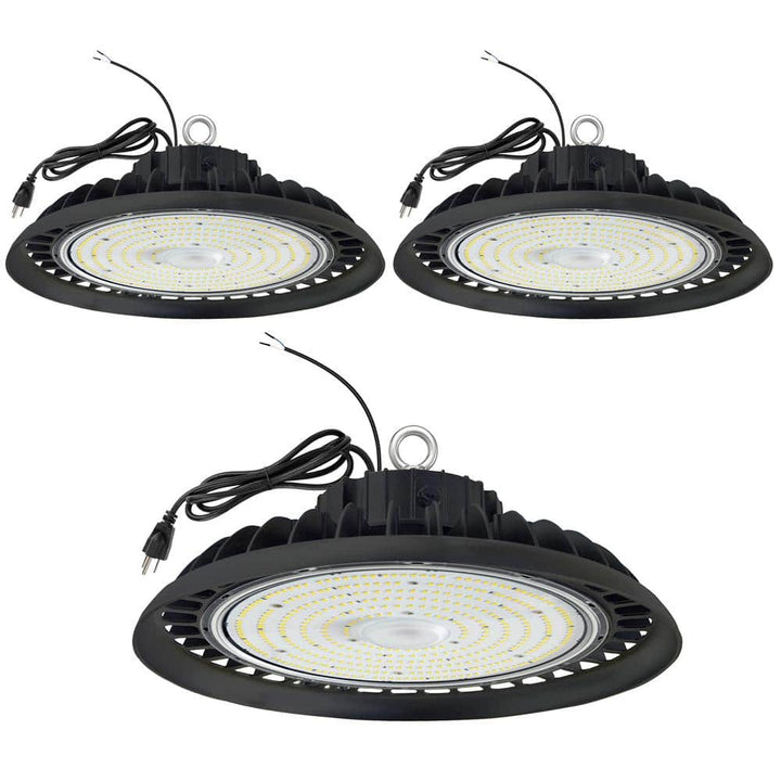 Honbei 12in.600-Watt Equivalent Integrated LED Dimmable Black High Bay Light,5000K Daylight UFO High Bay Light 28000Lm 3Pack