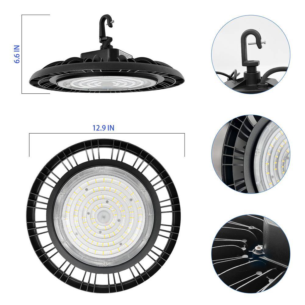 Cedar Hill 13 in. 450-Watt Equivalence Integrated LED Black UFO High Bay Light 21000 Lumens 5000K