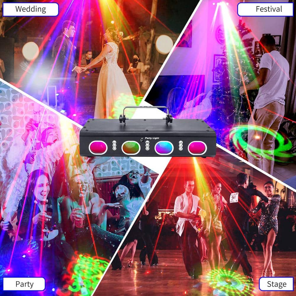 Party Lights DJ Disco Lights, 3D Effect Sound Sensing Laser Lights Flash Stage Lights Projector