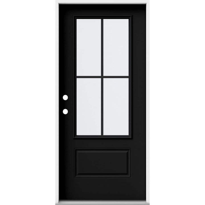 36 in. x 80 in. 1 Panel Right-Hand/Inswing 3/4 Lite Clear Glass Black Steel Prehung Front Door