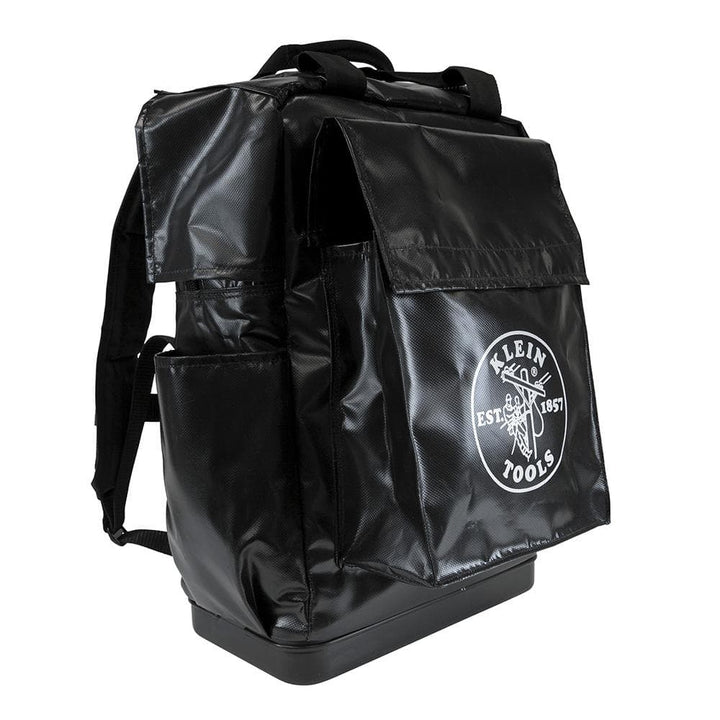 Klein Tools 5185BLK 18‑Inch Lineman Backpack Tool Bag – Black, Vinyl, 23 x 18 x 10 in