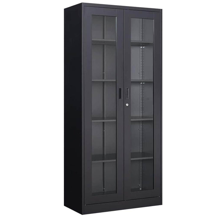 LISSIMO 31.5" W x 70.87" H x 15.75" D Steel Storage Freestanding Cabinet with Glass Door and 4 Adjustable Shelves in Black