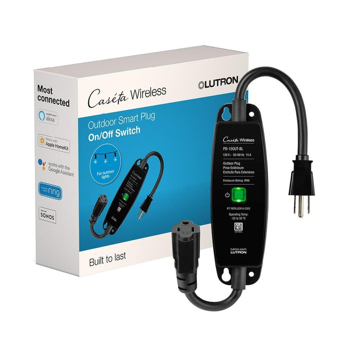 Lutron Caseta Weatherproof Outdoor Smart Plug for Landscape and String Lighting, 15-Amp On/Off Switch, Black (PD-15OUT-BL)