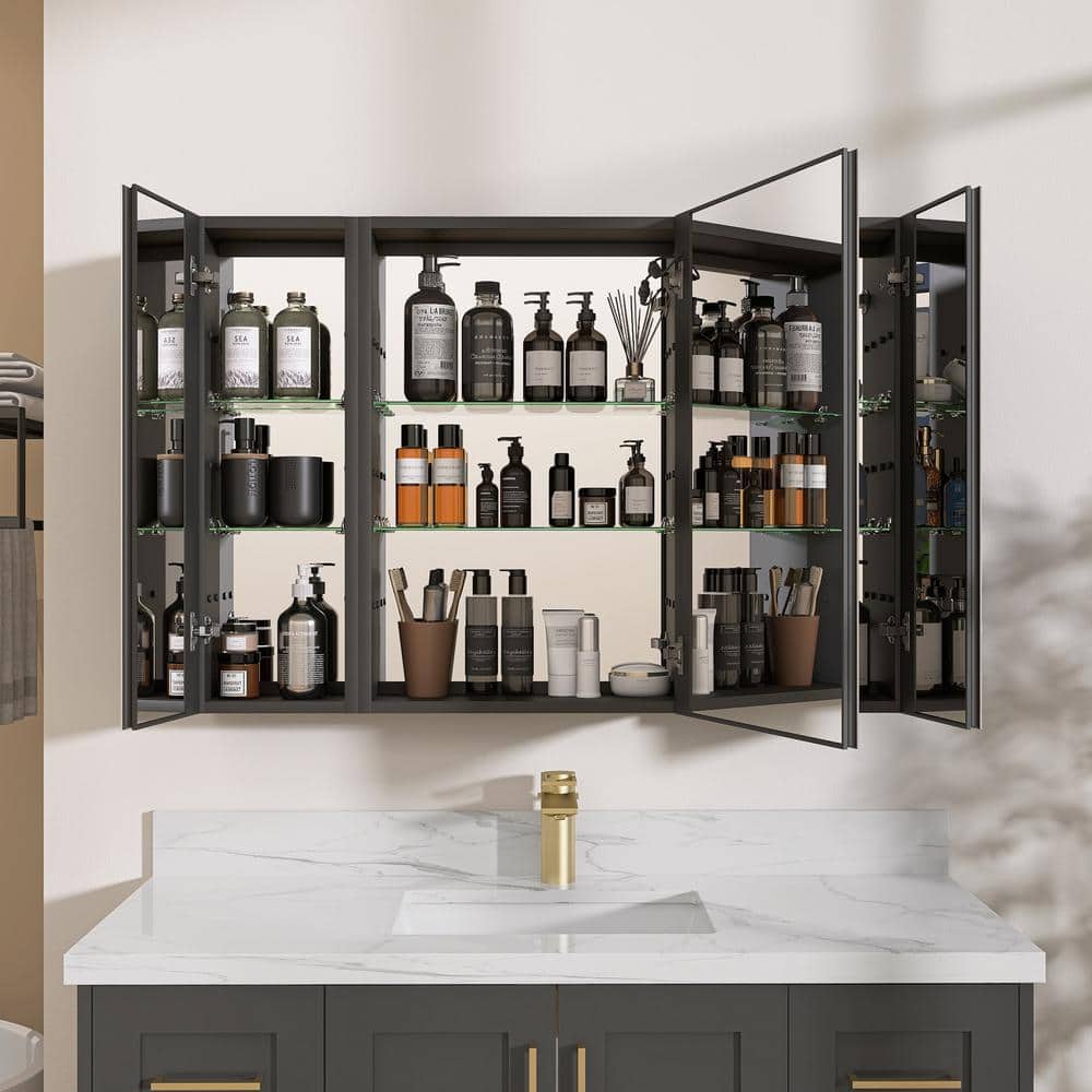 NTQ 40 in. W x 30 in. H Defogging Medium Rectangular Black Aluminum Surface Mount LED Bathroom Medicine Cabinet with Mirror