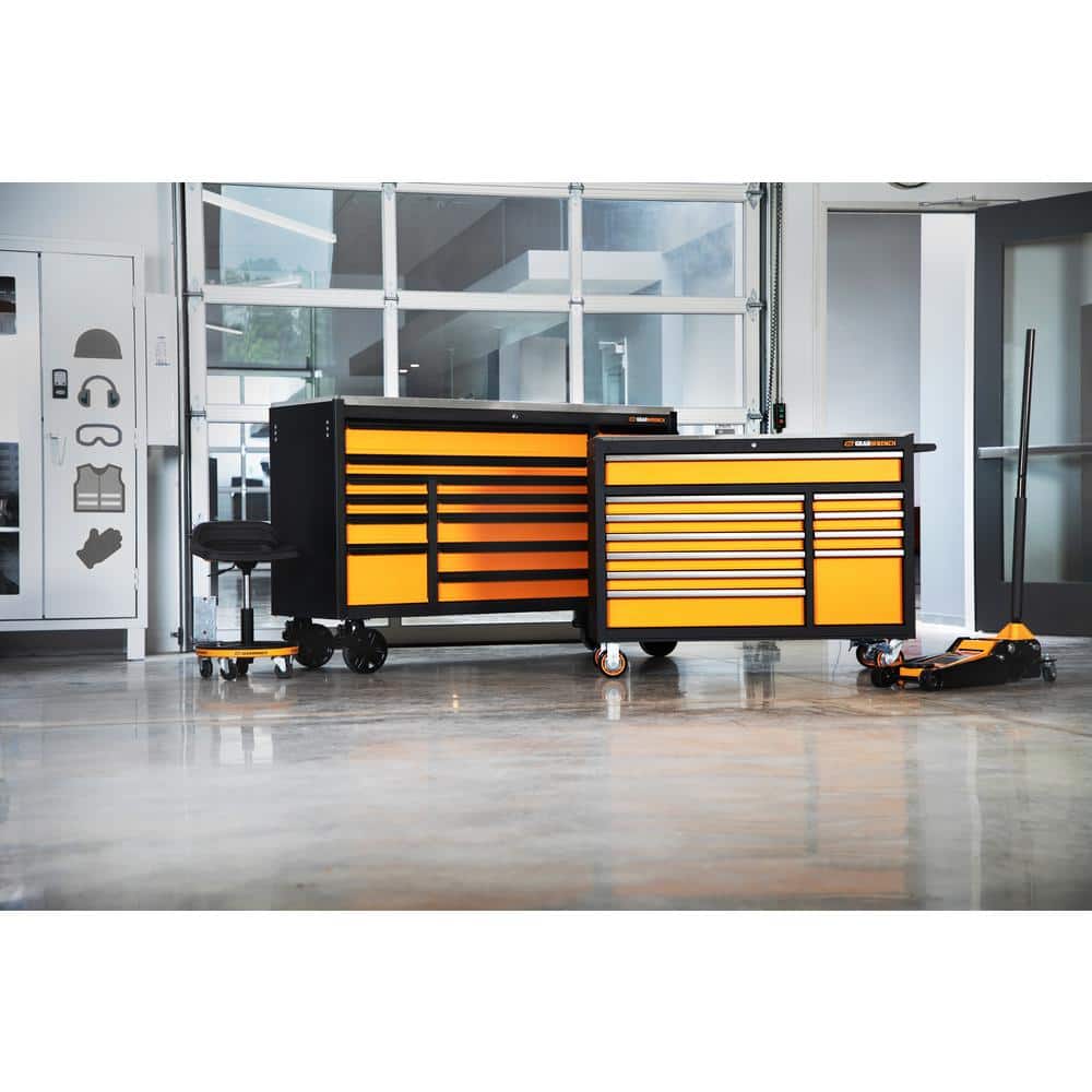 GEARWRENCH GSX 72 in. x 25 in. 18 Drawer Orange and Black Rolling Tool Cabinet with Stainless Steel Worktop and Black Pulls