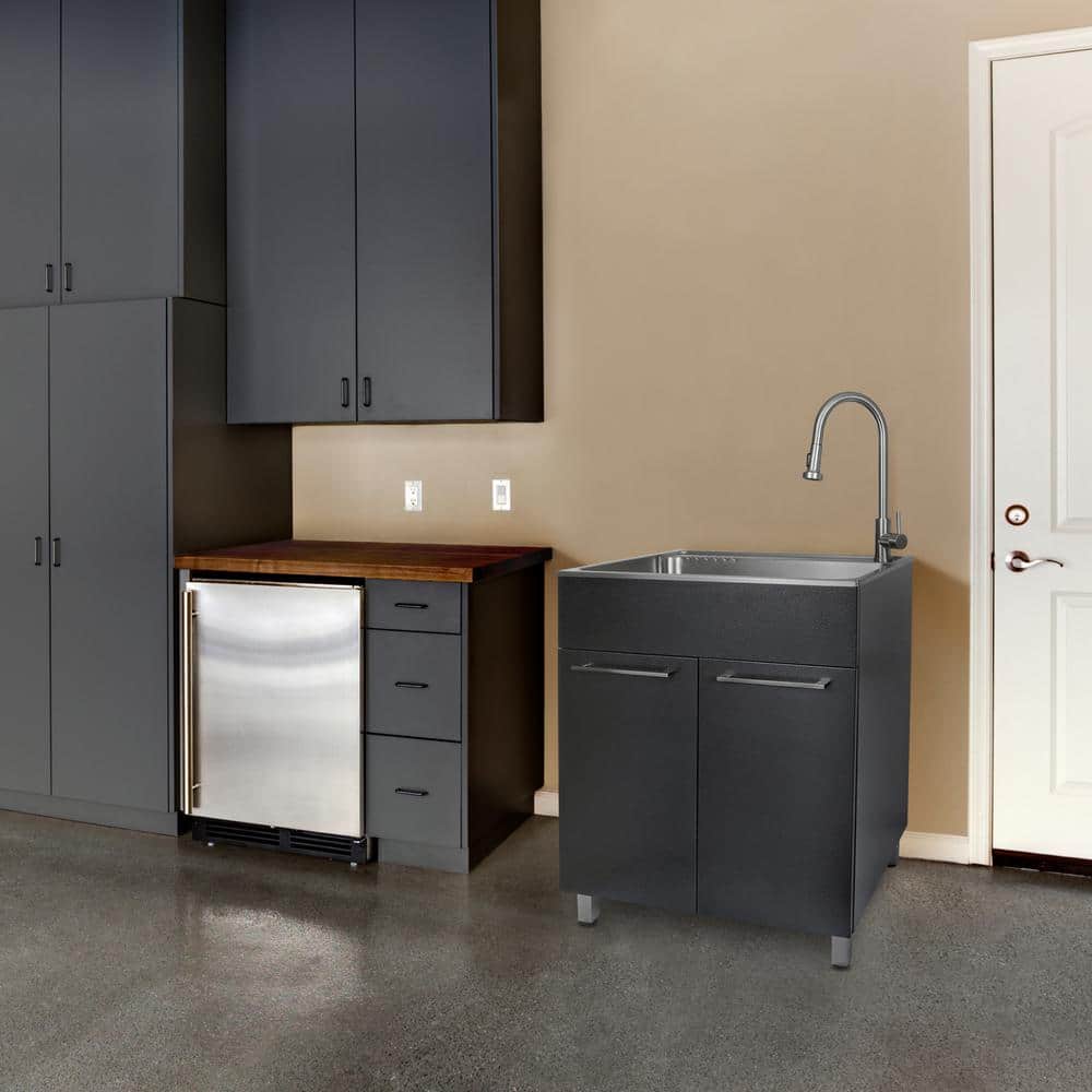 Presenza All-in-One 28 in. x 22 in. x 33.8 in. Stainless Steel Drop-In Sink and Cabinet with Faucet in Black