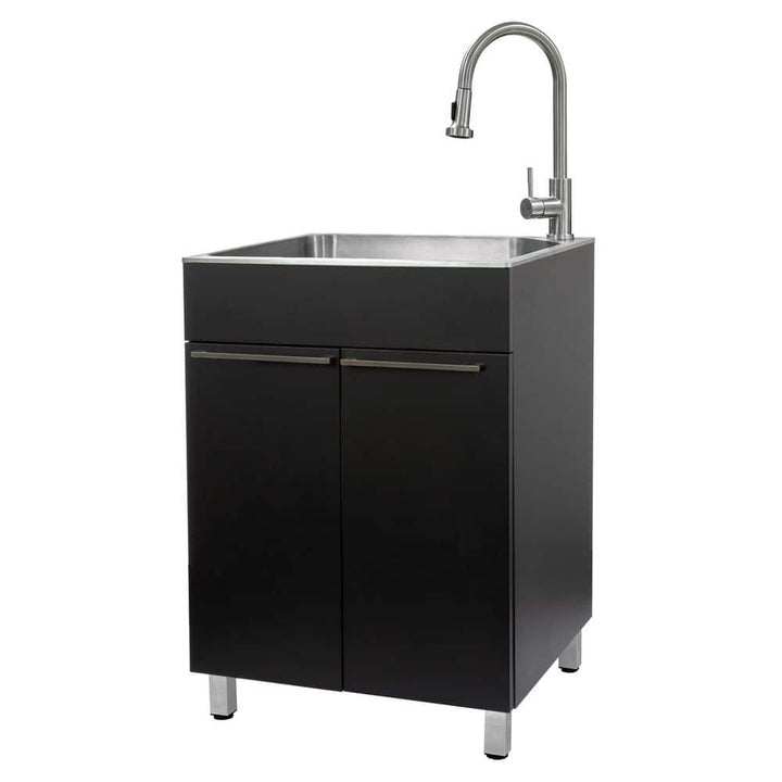Presenza 24 in. Stainless Steel Drop-In Sink and Cabinet with Black Faucet