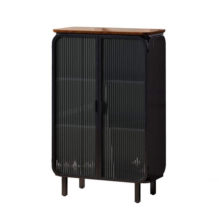 14.37 in. W x 28.35 in. D x 44.49 in. H in Black Metal Ready to Assemble Floor Kitchen Cabinet with Glass Door