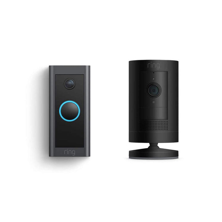 Ring Wired Video Doorbell with Stick Up Cam Battery, Black