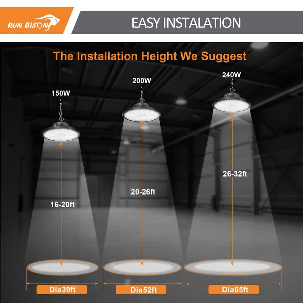 RUN BISON 12.6 in. Dimmable Integrated UFO LED High Bay Light Fixture Garage Light, 3000/4000/5000K Adjustable (2-Pack)