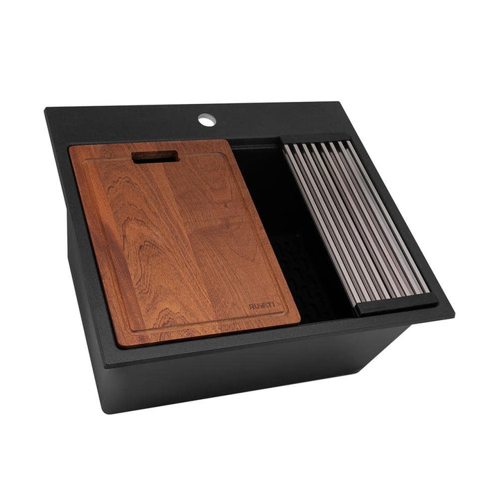 Ruvati epiRock 12 in. x 25 in. Drop-in Top Mount Laundry/Utility Sink, Charcoal Black