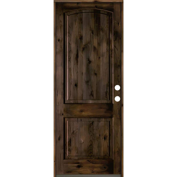 Krosswood Doors 30 in. x 96 in. Knotty Alder 2-Panel Left-Hand/Inswing Black Stain Wood Prehung Front Door