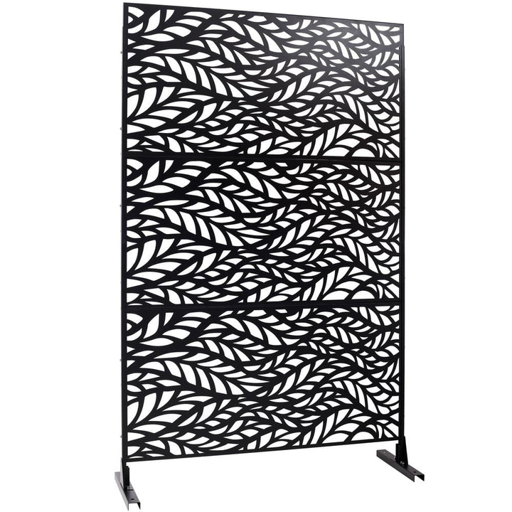 Sudzendf 76" H x 48" W Black Outdoor & Indoor Metal Privacy Screen, Freestanding Decorative Privacy Screen for Deck Balcony Patio