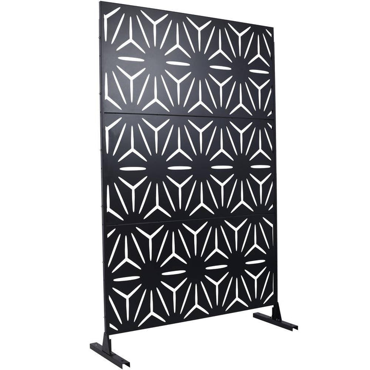Sudzendf Black Metal Outdoor Indoor Privacy Screens and Panels with Free Standing, Decorative Screen for Balcony Patio Garden