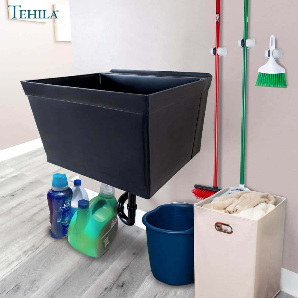 TEHILA Black Thermoplastic Wall Mounted Utility Sink Kit 23.5"
