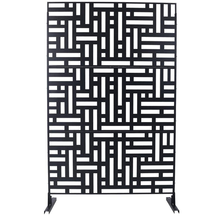 Tidoin 6.3 ft. x 4 ft. Black Steel Freestanding Flat Flat Top Decorative Privacy Screen Metal Fence Panel