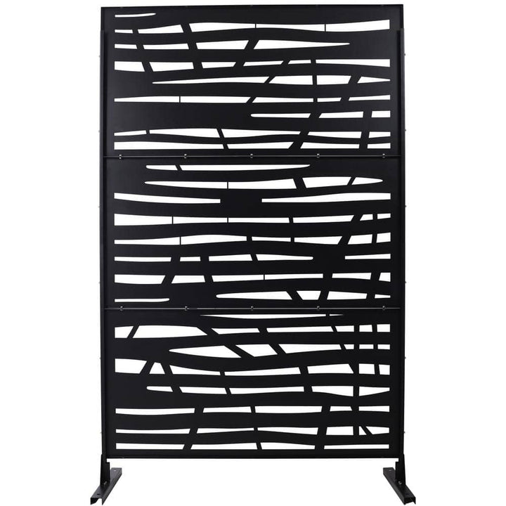 Tidoin 6.3 ft. x 4 ft. Black Steel Freestanding Flat Flat Top Decorative Privacy Screen Metal Fence Panel