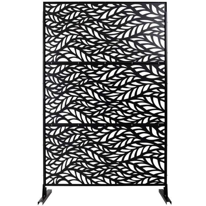 Tidoin 6.3 ft. x 4 ft. Black Steel Freestanding Flat Flat Top Decorative Privacy Screen Metal Fence Panel