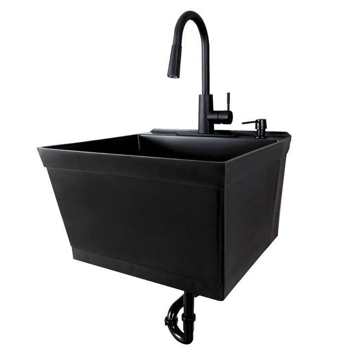 TEHILA 23.5 in. Black Thermoplastic Wall Mounted Utility Sink with Pull-down Sprayer Faucet